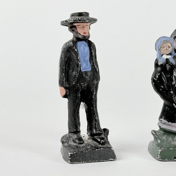 Amish Family Figurines Couple Hand-Painted Vintage Set Mini Cast Iron Figures - Picture 2 of 8